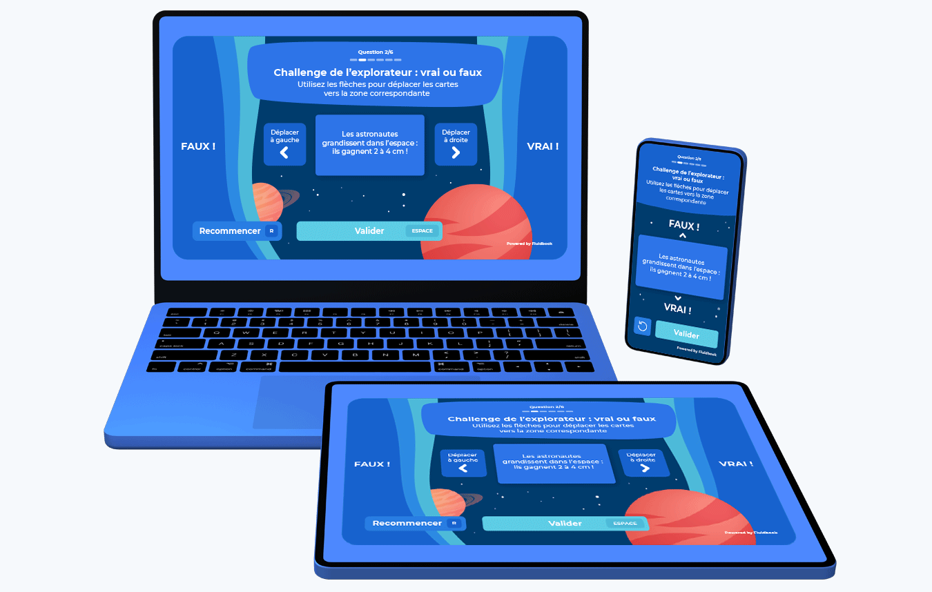 Le m&ecirc;me quiz affich&eacute; sur ordinateur portable, tablette et smartphone