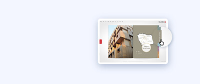 Fluidbook sur tablette avec des onglets sur le bord de la page, un curseur en clique un